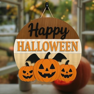 Happy Halloween Wooden Door Sign, Halloween Door Hanger, Halloween Wall Decor, Welcome Sign, Fall Porch Decor, Halloween Gift