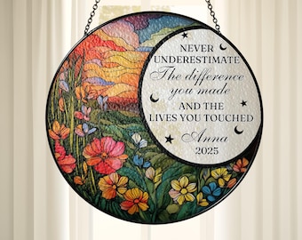 Retirement Gift, Personalized Retirement Stained Glass Suncatcher, Retirement Keepsake,Floral Retirement,Retirement Decor,Retirement Present