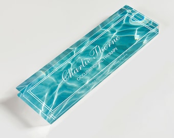 Name Plate for Desk, Sea Custom Acrylic Name Plaque, Personalized Sign with Name and Job Title, Promotion Gift, Coworkers Gifts
