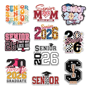 COMBO 10 Pcs Senior Class of 2026 Sticker Pack, Pastel Vinyl Stickers, Graduation Gift, Senior Year, Class of 2026, High School Graduation