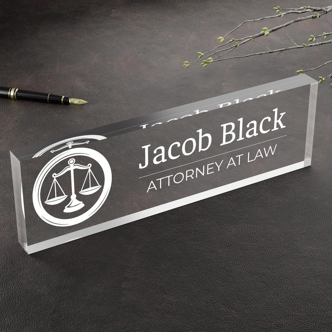 Attorney Glass Office Desk Name Plate, Clear JD Judge Nameplate, Lawyer ...