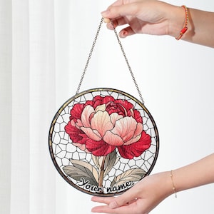 Peony Flower Stained Glass Suncatcher, Spring House Decor, Window Hangings Glass, Wall Art Mothers Day gift, Peony Lover Gardening Decor