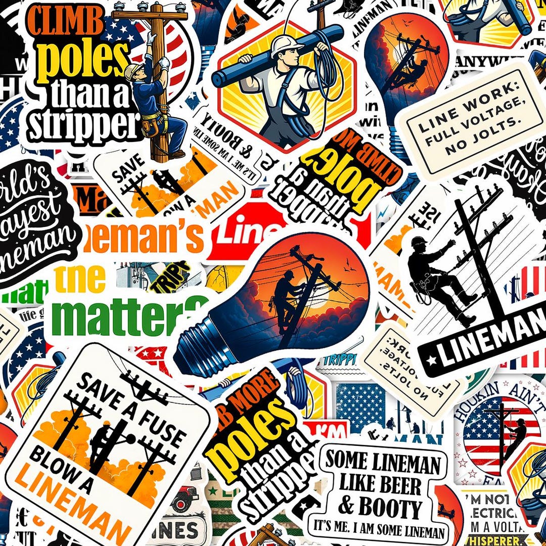 Line Work Decal 60 Pcs Lineman Sticker Sheet – Utility Worker Power Line Crew Vinyl ...