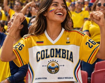 Colombia Soccer Crop Jersey, Custom Comlombia Women’s Football Shirt, Summer Match 26