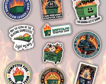 COMBO 10 PCS Dumpster Fire Sticker, This Little Light Of Mine, Anxiety Sticker, Sarcastic Sticker, Dumpster Fire Response Team Sticker Pack