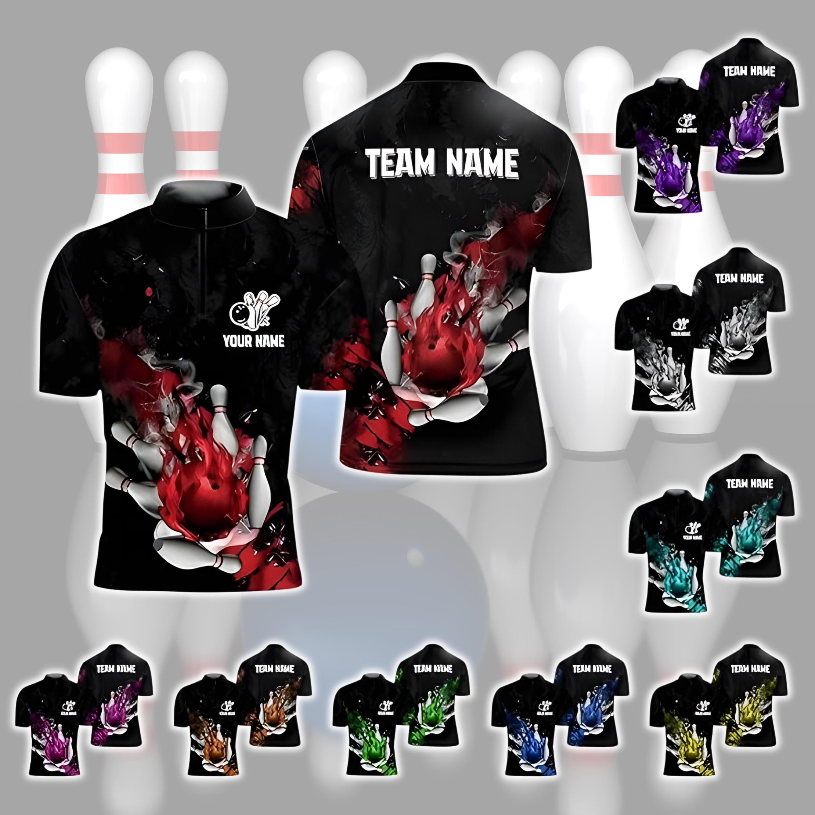 Discover Personalized 3D Flaming Fire Bowling Jersey, Bowling Shirts for Team, Bowling Shirt Unisex