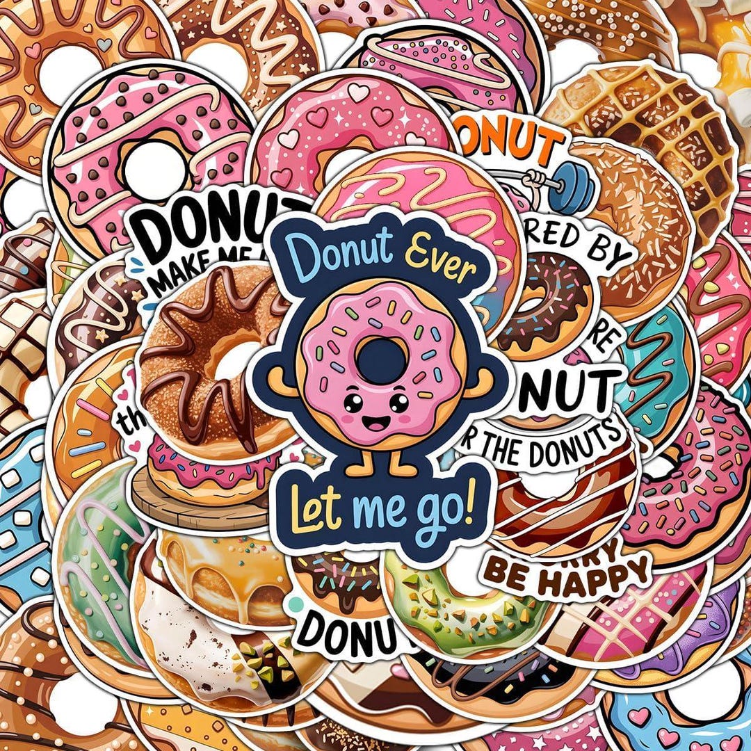 Donut Sticker Pack 60pcs Cute Frosted Doughnut Designs With Sprinkles ...