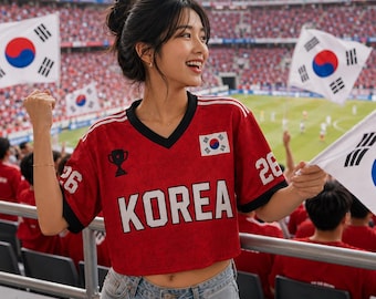 Korean Soccer Crop Top Jersey Summer Match 26, Custom Korea Soccer Jersey Crop Tee