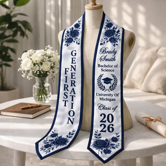 Custom Graduation Stole 2026, First Generation Graduation Stole, Personalized College Graduate PRINTED Stole, Class Of 2026 Grad Gift