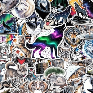 60pcs Wolf Sticker Pack, Alpha Wolf Decals, Wilderness Wolves, Spirit Animal Stickers, Nature and Freedom Aesthetic, Wild Adventure Set