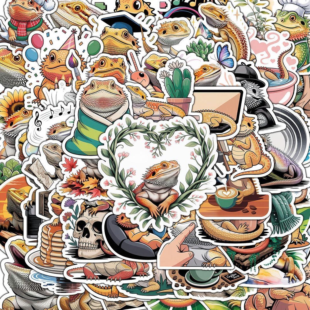 60PCS Lizard Stickers, Bearded Dragon Sticker for Laptop Water Bottle ...