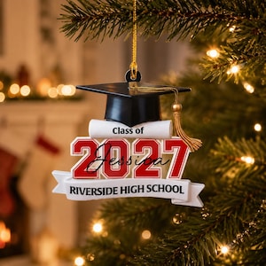 Custom Class Of 2026 2027 2D Flat Senior Ornament, Personalized Acrylic Ornament, Christmas Gift For Senior, For Graduation