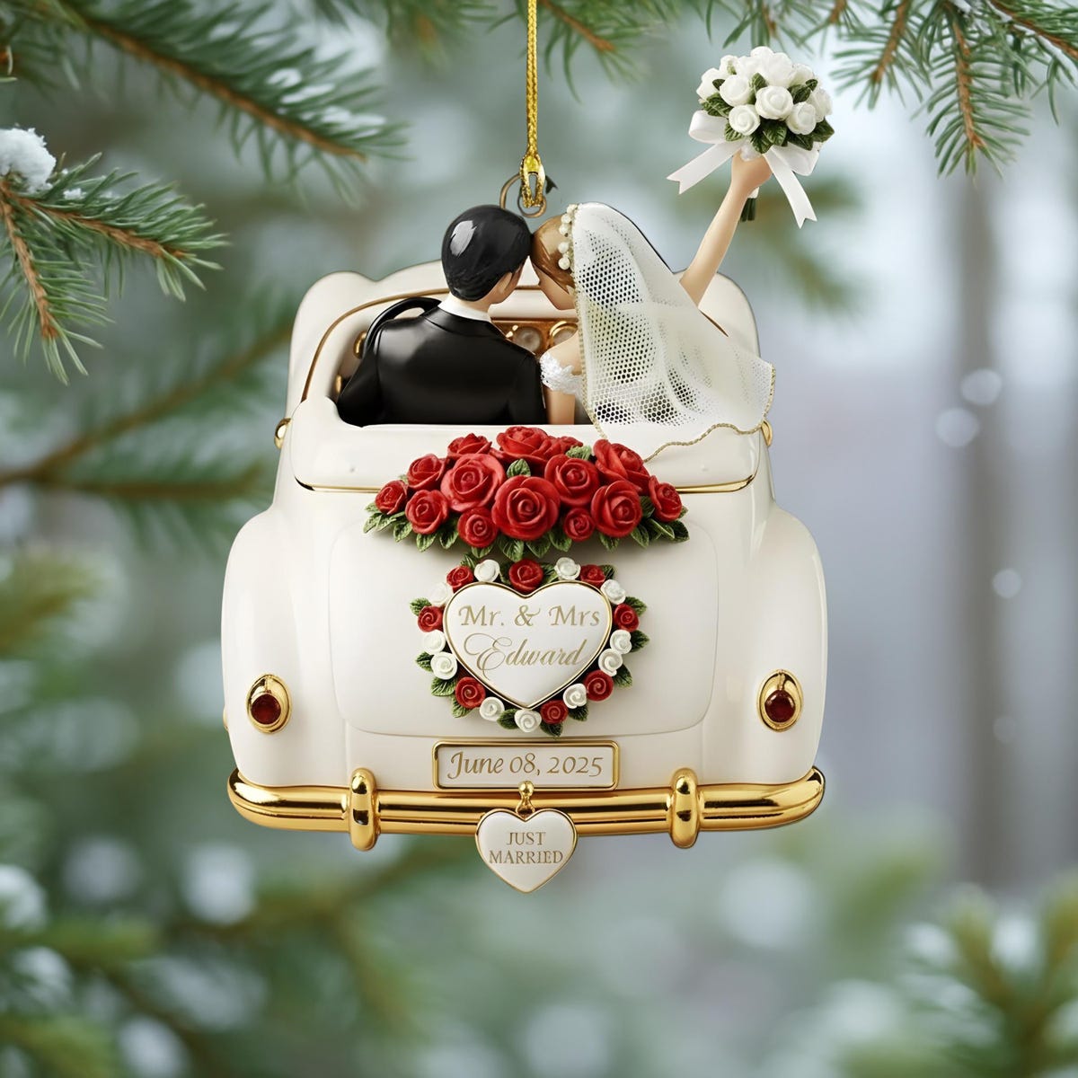 Personalized Just Married Ornament: Custom Wedding Gifts for Couple, 2025 Mr and Mrs, First Christmas Married, Newlywed Car, 2D Flat - Etsy