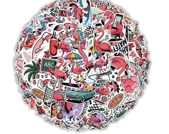 COMBO 60 PCS Flamingo Stickers: Cute Pink Flamingo Waterproof Vinyl Decals with Tropical, Funny and Aesthetic Designs