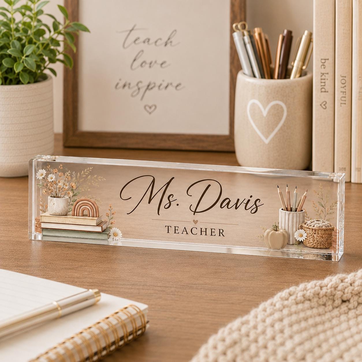 Teacher Appreciation Gift Personalized Name Desk Plate for Teacher Custom Name Sign for Desk Office Decor Back To School
