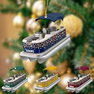 Personalized Pontoon Boat 2D Flat Ornament, Custom Pontoon Christmas Tree Ornament, Pontoon Christmas Home Decor, Pontoon Lover Gift