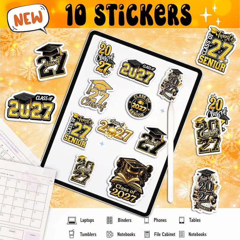High Class Stickers Design Class of 2027 Graduation Stickers - Gold Black Senior Vinyl Decal Set ...