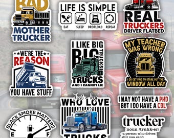 COMBO 10 PCS Truck Driver Stickers, Trucker Life Sticker, Truck Driver Pride Stickers, Trucker Proud Sticker, Blue Collar Profession Sticker