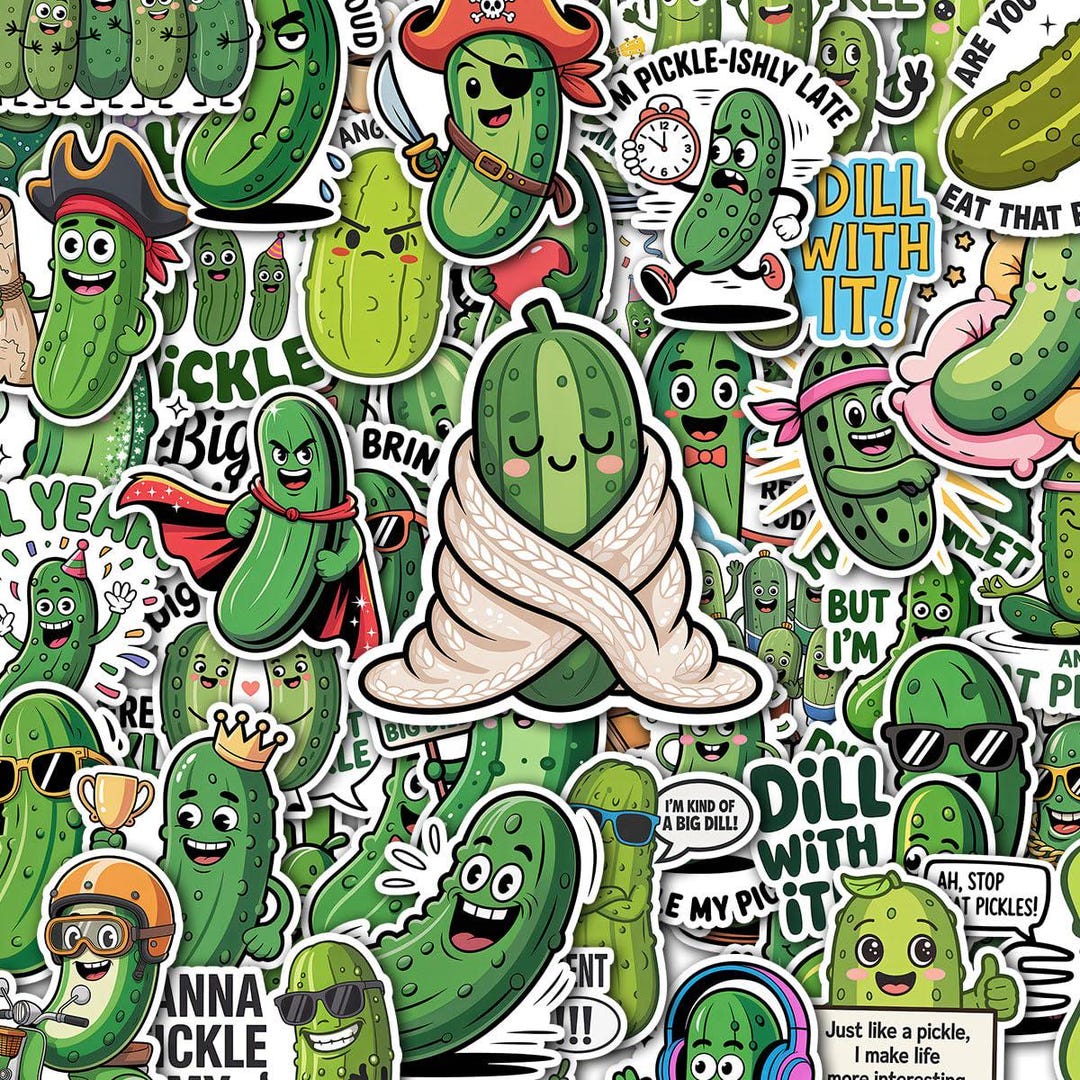 Pickle Fans Pickle Sticker Pack 60pcs Perfect for Food Lovers, Journals, Water ...