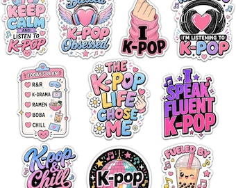 10Pcs Just A Girl Who Loves K-POP Stickers Funny K-POP Aesthetics Sticker Pack Scrapbook Sticker Waterproof Vinyl for Laptop, Water Bottle