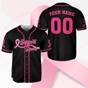 Personalized Breast Cancer Name And Number Baseball Jersey, Custom Pink Ribbon Baseball Jersey Shirt, Breast Cancer Warrior Jersey Gift