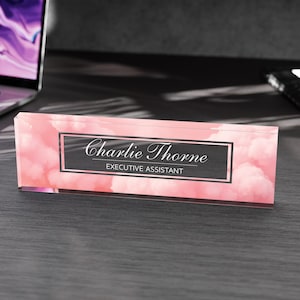 Personalized Desk Name Acrylic Plaque, Custom Office Plate with Name and Position, Floral Name Sign Acrylic Plaque, Gift for Graduation