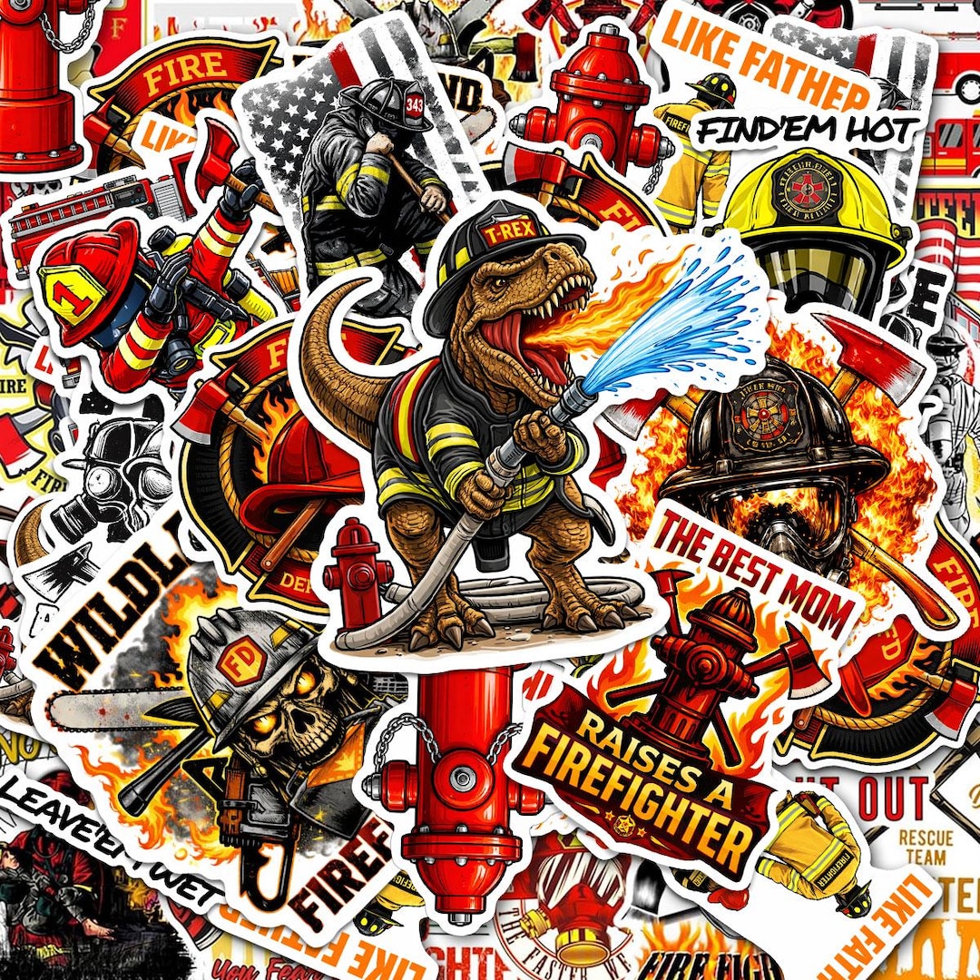 60 PCS Firefighter Stickers Pack, Firefighter Helmet Sticker, Fire ...