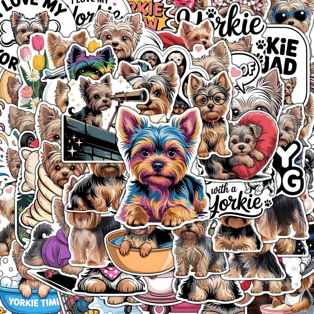 Yorkie Stickers Pack 60pcs for Dog Lovers, Cute Funny Yorkshire Terrier ...