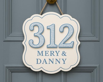 Personalised 3D Chinoiserie Dorm Door Sign, Custom Chinoiserie Room Number Plaque, Blue Floral Room Number Plaque, Elegant Dorm Hanger Decor