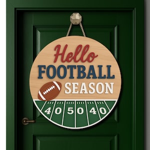 Custom 3D Football Door Hanger | Football Shaped Door Hanger | Hello Football Season Door Hanger | Sport Wooden Sign | Gift for Him
