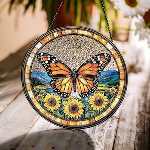Personalized Butterfly Stained Glass Suncatcher, Custom Window Hanging, Glass Butterfly Ornament, Home Decor for Window Display