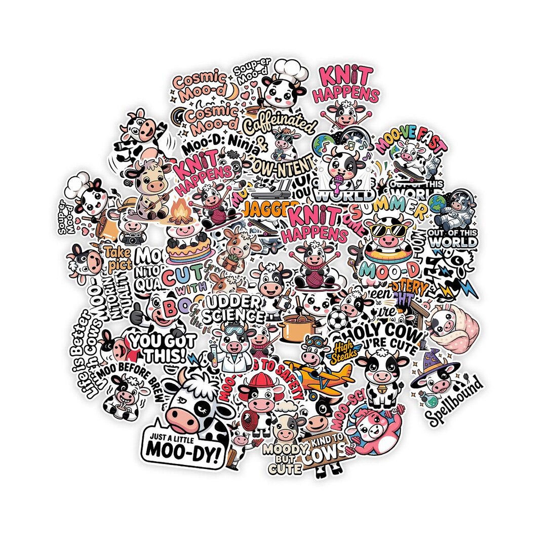 60pcs Cow Stickers Pack, Farm Cow Stickers, Funny Cute Cows Gifts for ...