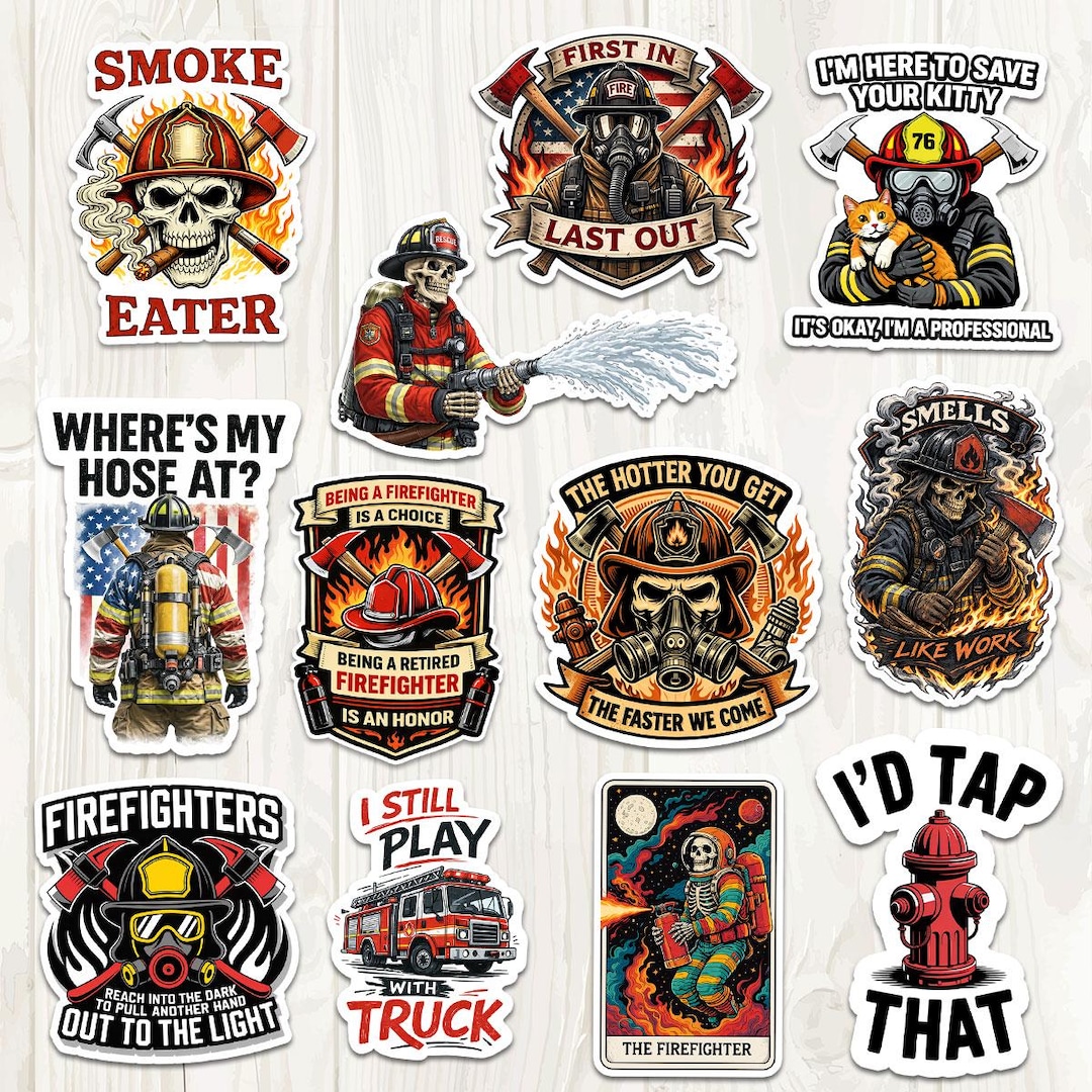 Fireman Stap Sticker COMBO 12 PCS Funny Firefighter Stickers - Fire Dept Vinyl Decals for ...
