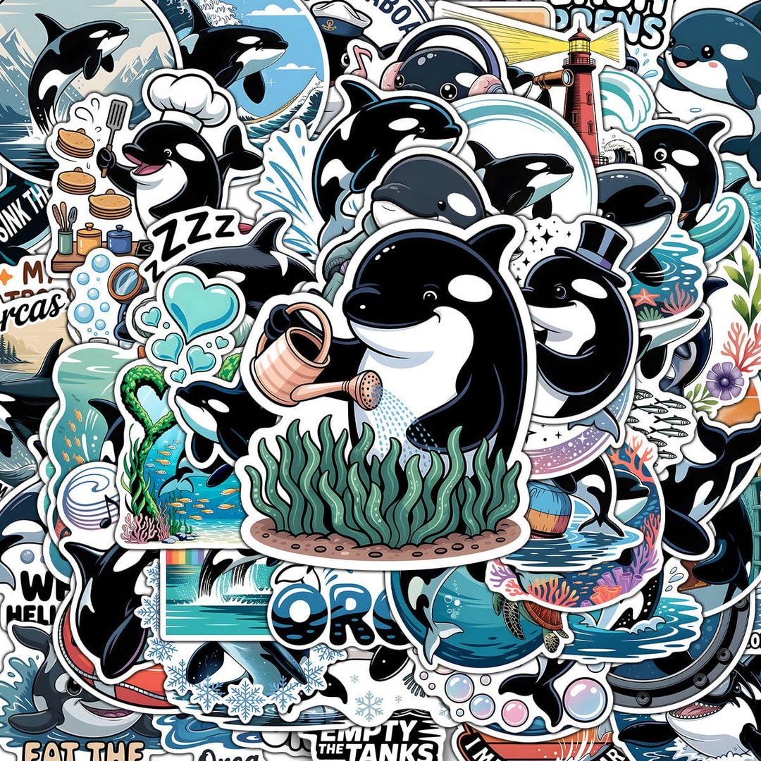 60pcs Orca Whale Sticker Pack Vinyl Stickers for Water Bottles, Laptops ...