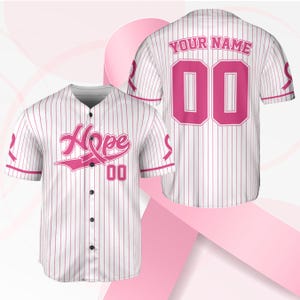 Personalized Breast Cancer Name And Number Baseball Jersey, Custom Pink Ribbon Baseball Jersey Shirt, Breast Cancer Warrior Jersey Gift