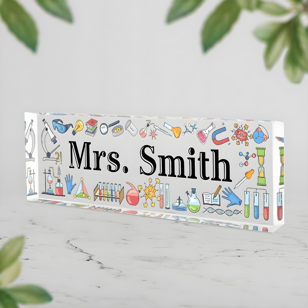 Personalized Science Lab Teacher Sign, Custom Teacher Desk Name Plate ...