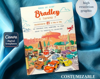 Cars invitation, Lightning Mcqueen invite, Printable Birthday Party Invitation, racing Birthday invitation template