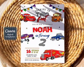 Cars invitation, Lightning Mcqueen invite, Printable Birthday Party Invitation, 2 fast 2 furious racing invite template, 2nd birthday boy