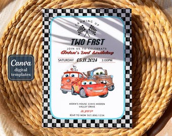 Cars invitation, Lightning Mcqueen invite, Printable Birthday Party Invitation, 2 fast 2 furious racing invite template, 2nd birthday boy