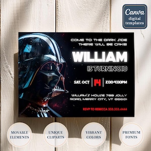 Printable birthday invite, Editable invitation, instant Download, wars invitation, Star invite, wars invitation, darth vader birthday party