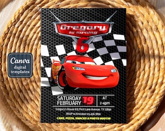 Cars invitation, Lightning Mcqueen invite, Printable Birthday Party Invitation, racing Birthday invitation template