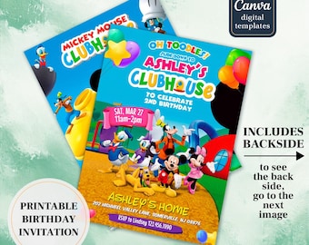 Printable Clubhouse birthday invitation, Mickey invitation, Clubhouse invitation, Mouse Party invite, editable invite