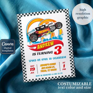 Invito di compleanno a tema auto, invito a tema corse automobilistiche, invito a tema ruote, modello di invito per festa di compleanno per bambini, invito modificabile stampabile