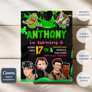 Ghostbusters birthday invitation, Printable editable invite, frozen empire party, ectomobile, boy birthday, digital template