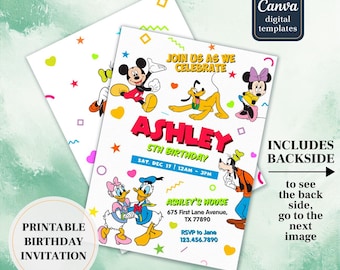Printable Clubhouse birthday invitation, Mickey invitation, Clubhouse invitation, Mouse Party invite, editable invite