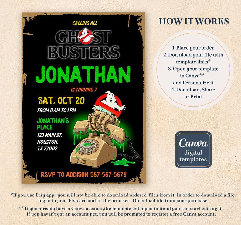 Ghostbusters Birthday Invitation, Printable Editable Invite, Frozen ...