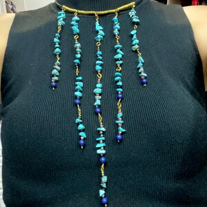 Boho Statement Halskette mit Türkis Splittern und Lapis Lazuli | Kupferdraht-Kunst-Schmuck | Tribal Festival Halskette | Handgemachtes Boho Juwel