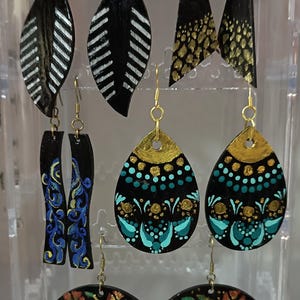 Boho Wooden Earrings | Hand Painted Colorful Earrings | Lightweight Statement Jewelry | Glossy Finish | Artistic Gift for Her