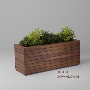 DIY moderne rechthoekige plantenbak met latten, bouwplannen, digitale download