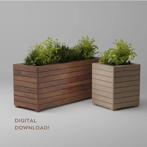 Doe-het-zelf moderne plantenbakken met latten, bouwplannen, digitale download